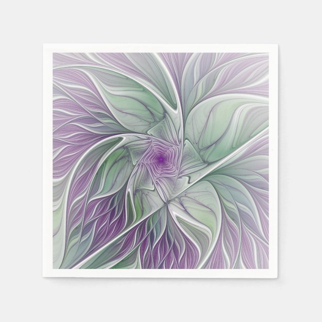 Guardanapo De Papel Sonho de Flor, Arte Fractal Abstrata Roxa Verde (Frente)