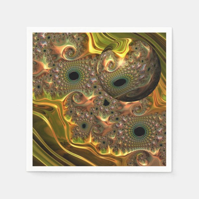 Guardanapo De Papel Sonho Fractal Ouro Líquido (Frente)