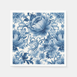 Guardanapo De Papel Sonhos Azuis | Chinoiserie Floral em Aquarela Bran