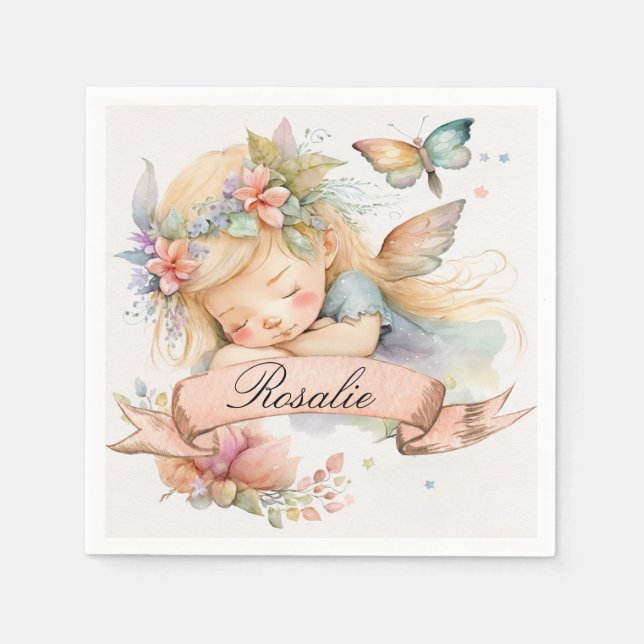 Guardanapo De Papel Sonhos Doces Florais Caprichosos Menina Fada Adorm (Frente)