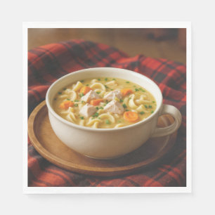Guardanapo De Papel Sopa de Noodle em Frango num Cobertor de Xadrez