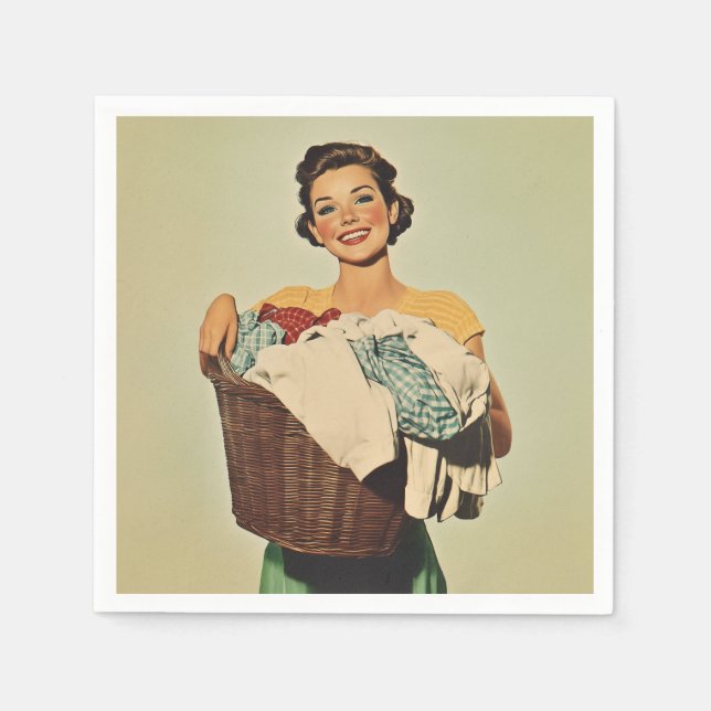 Guardanapo De Papel Sorrindo dona de casa com cesta de lavanderia (Frente)