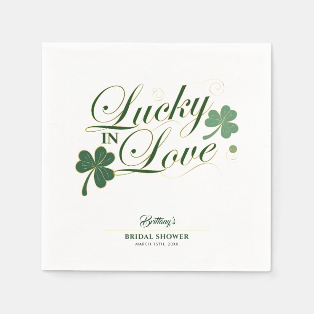 Guardanapo De Papel Sortuda no Amor St Patrick's Noiva Chuveiro Modern (Frente)