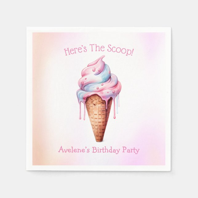 Guardanapo De Papel Sorvete azul rosa Festa de aniversário Cone (Frente)
