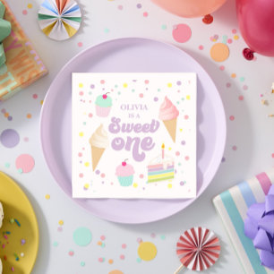 Guardanapo De Papel Sorvete doce e primeiro aniversario de bolo