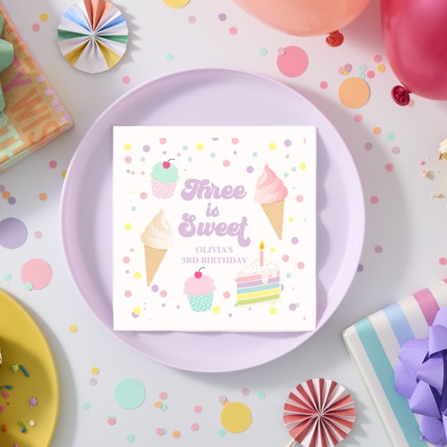 Guardanapo De Papel Sorvete e Bolo de 3º Aniversário (Criador carregado)