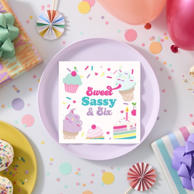 Guardanapo De Papel Sorvete e Bolo Doce Sassy Seis 6 Aniversário (Criador carregado)