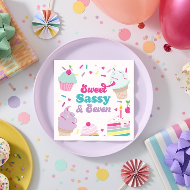 Guardanapo De Papel Sorvete e Bolo Doce Sassy Sete 7º Aniversário (Criador carregado)
