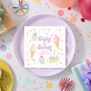 Guardanapo De Papel Sorvete e Bolo Oito é Doce 8º aniversário