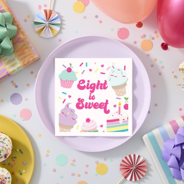 Guardanapo De Papel Sorvete e Bolo Oito é Doce 8º aniversário (Criador carregado)