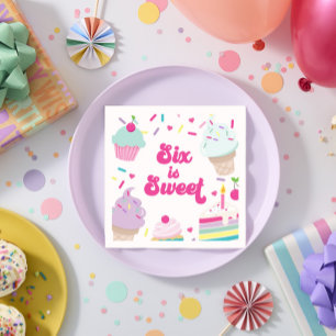 Guardanapo De Papel Sorvete e Bolo Seis é doce 6 de aniversário