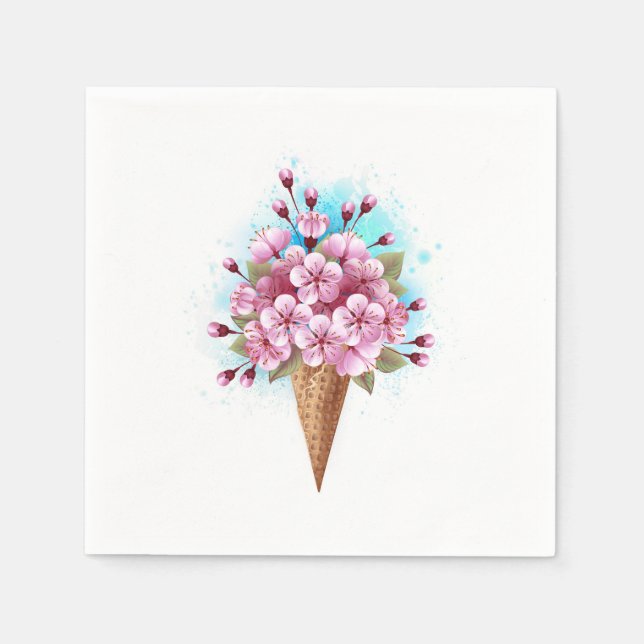 Guardanapo De Papel Sorvete Waffle Rosa Sakura Cone (Frente)