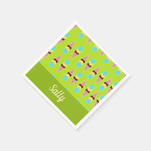 Guardanapo De Papel Sorvetes coloridos em verde (Canto)