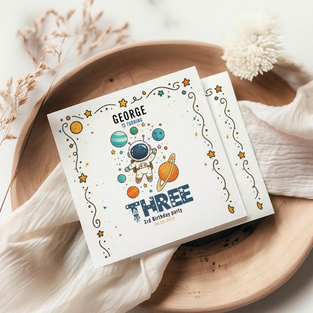 Guardanapo De Papel Space Adventure 3rd Birthday | Outer Space Party (Criador carregado)