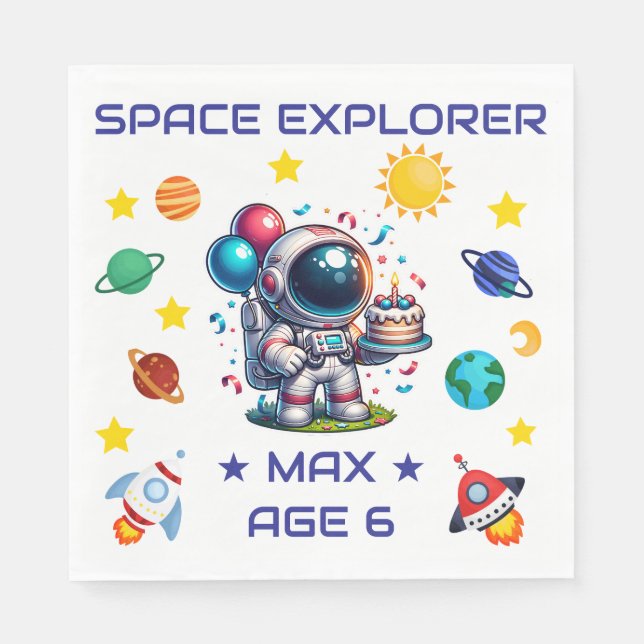 Guardanapo De Papel Space Explorer Astronaut Birthday Napkins Custom (Frente)