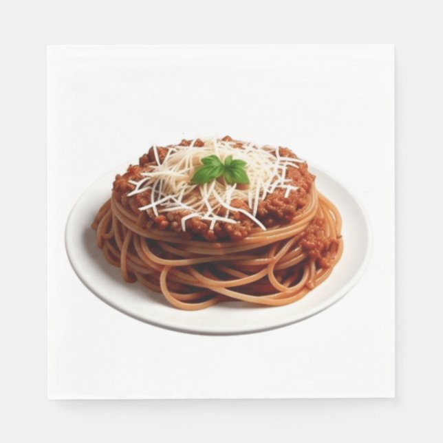 Guardanapo De Papel Spaghetti Bolognese com folhas de queijo e manjeri (Frente)