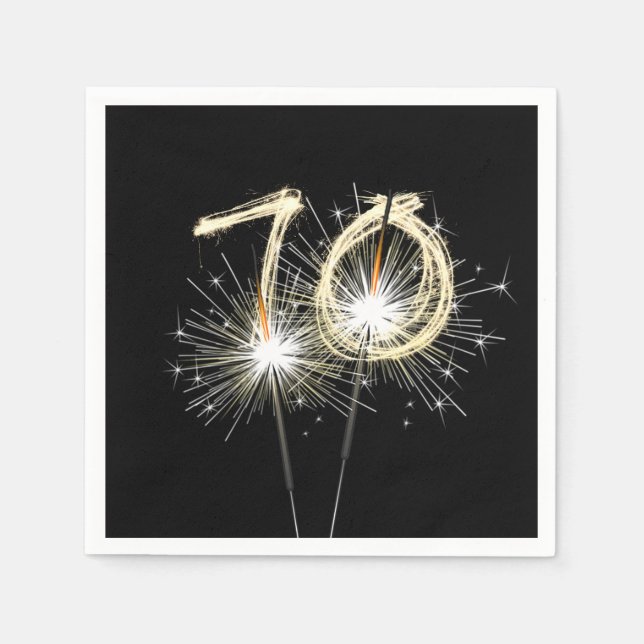 Guardanapo De Papel Sparklers de Festa de aniversário 70 em preto (Frente)