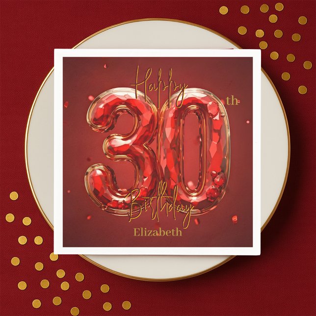 Guardanapo De Papel Sparkling Gemstone Ruby and Gold 30th Birthday  (Criador carregado)