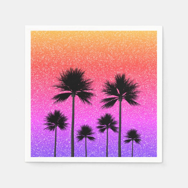 Guardanapo De Papel Sparkly Palm Trees Gradient Sunset (Frente)
