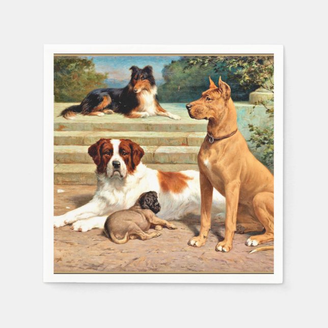 Guardanapo De Papel Sperling - Grupo de Cães nas Escadas (Frente)