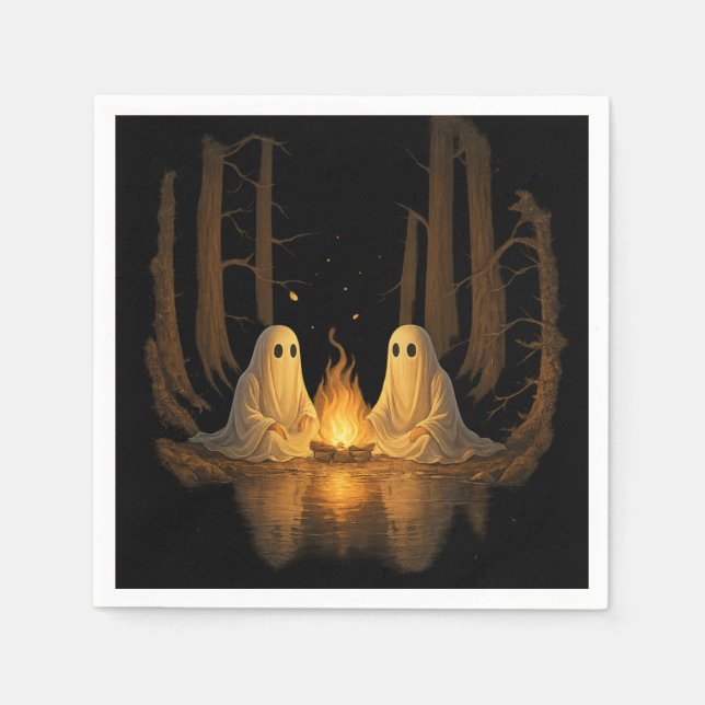 Guardanapo De Papel Spooky Ghost Campfire Night Forest Art - Halloween (Frente)