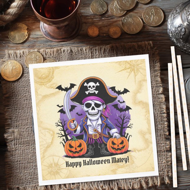 Guardanapo De Papel Spooky Skeleton Pirate Halloween (Criador carregado)