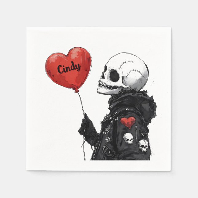 Guardanapo De Papel Spooky Sweetheart - Crânio Personalizável com Balã (Frente)