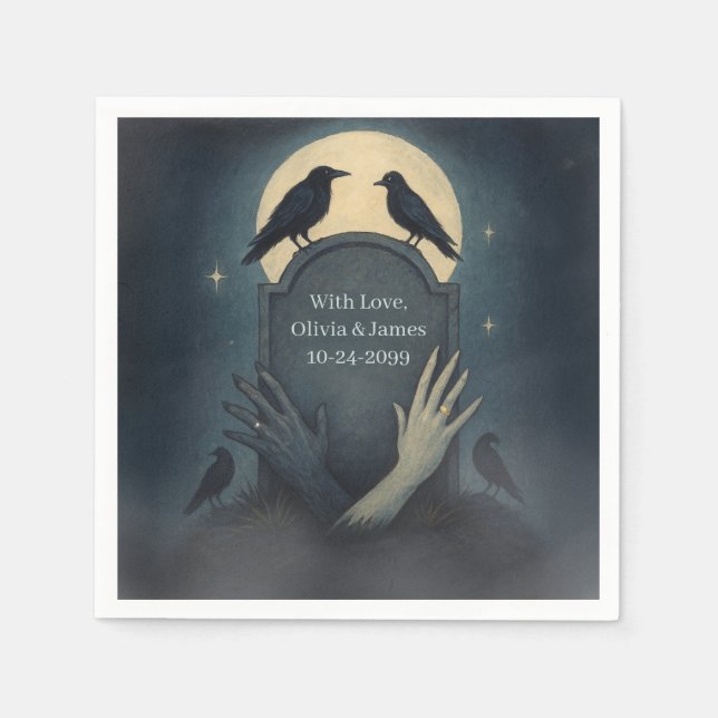 Guardanapo De Papel Spooky Zombie Romance Wedding Napkins (Frente)