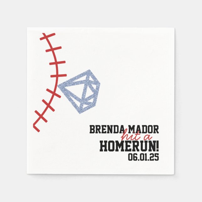 Guardanapo De Papel Sports Baseball Homerun Glitter Bridal Shower  (Frente)