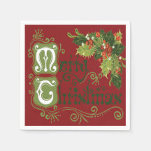 Sprigs Cheios de Holly no Fundo Vermelho