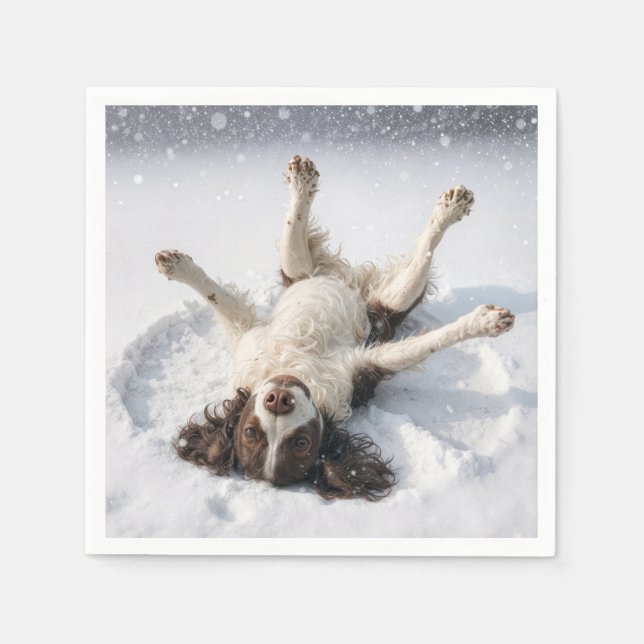 Guardanapo De Papel Springer Spaniel Inglês Fazendo um Anjo de Neve (Frente)