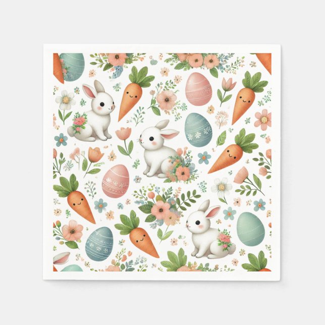 Guardanapo De Papel Springtime Bunny e Carrot Napkins (Frente)