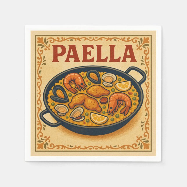Guardanapo De Papel Square Napkin  (Paella, Retro Style) (Frente)