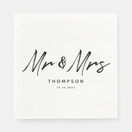 Guardanapo De Papel Sr. Casamento de Script Branco Preto & Moderno