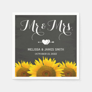Guardanapo De Papel Sr. e Sra. Casamento Girassol Quadro Elegante
