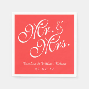 Guardanapo De Papel Sr. e Sra. Coral Red Wedding Paper Napkins
