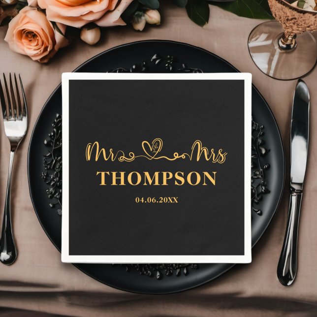 Guardanapo De Papel Sr. e Sra. Elegant Simple | Dourado negro (Criador carregado)