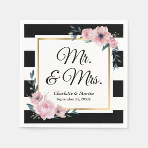Guardanapo De Papel Sr. e Sra. Frame Dourado Casamento Floral Branco N