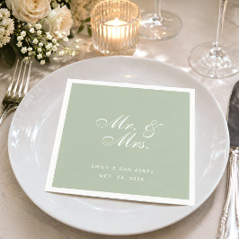 Guardanapo De Papel Sr. e Sra. Sage Casamento Branco Script Elegante V