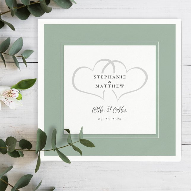 Guardanapo De Papel Sr. e Sra. Sage Green Elegant Wedding Chic Hearts (Criador carregado)