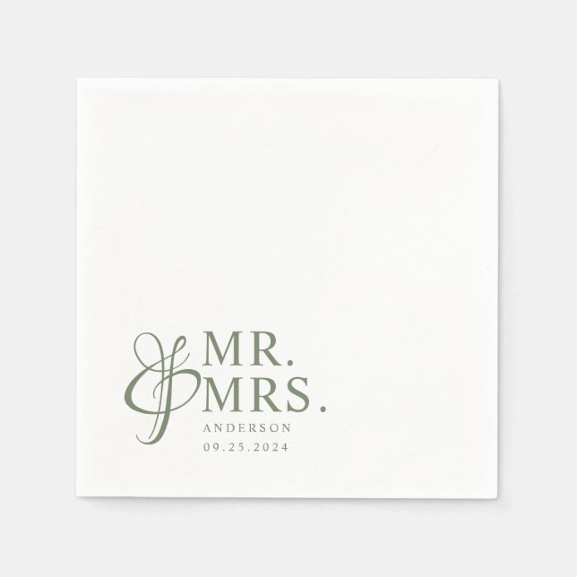 Guardanapo De Papel Sr. e Sra. | Sage Green Modern Elegant Wedding (Frente)