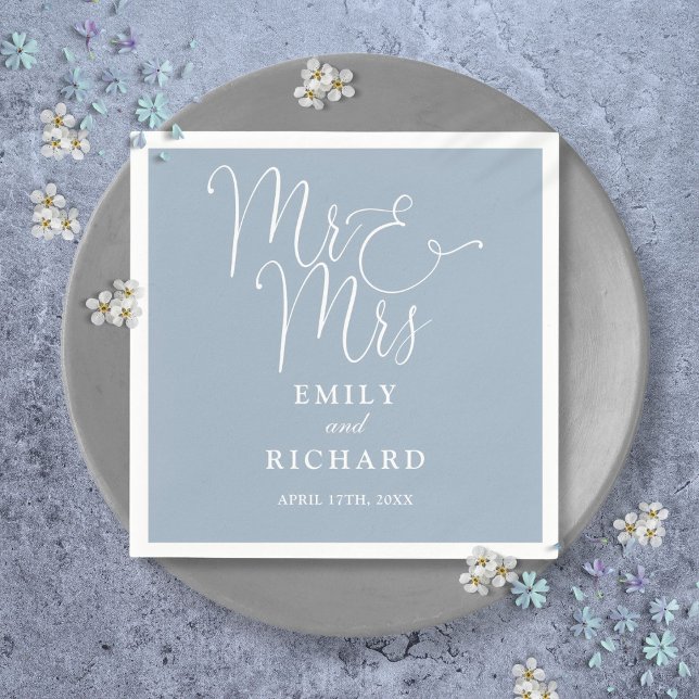 Guardanapo De Papel Sr. e Sra. Script Elegant Dusty Blue Wedding (Mr And Mrs Script Elegant Dusty Blue Wedding Napkins)
