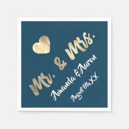 Guardanapo De Papel Sr. e Sra. White Heart Blue Champaigne Dourado