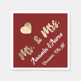Guardanapo De Papel Sr. e Sra. White Heart Maroon Champaigne Dourado