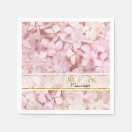 Guardanapo De Papel Sr. & Sra. Dourada Faux Glitter Pink Hydrangea Flo