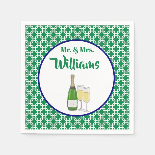 Guardanapo De Papel Sr. & Sra. Script Geométrico Champagne Flutes (Frente)