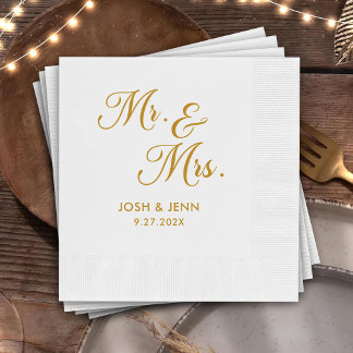 Guardanapo De Papel Sr. & Sra. Simple Script Dourado Casamento Napkins
