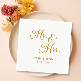 Guardanapo De Papel Sr. & Sra. Simple Script Dourado Casamento Napkins
