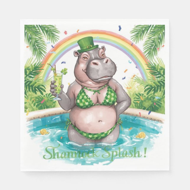 Guardanapo De Papel St. Patrick’s Day Glam Hippo Bikini in the pool  (Frente)