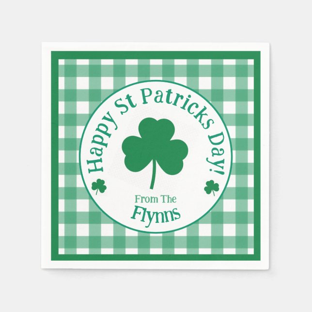 Guardanapo De Papel St Patricks Day NAME Irish Clover Green Check (Frente)